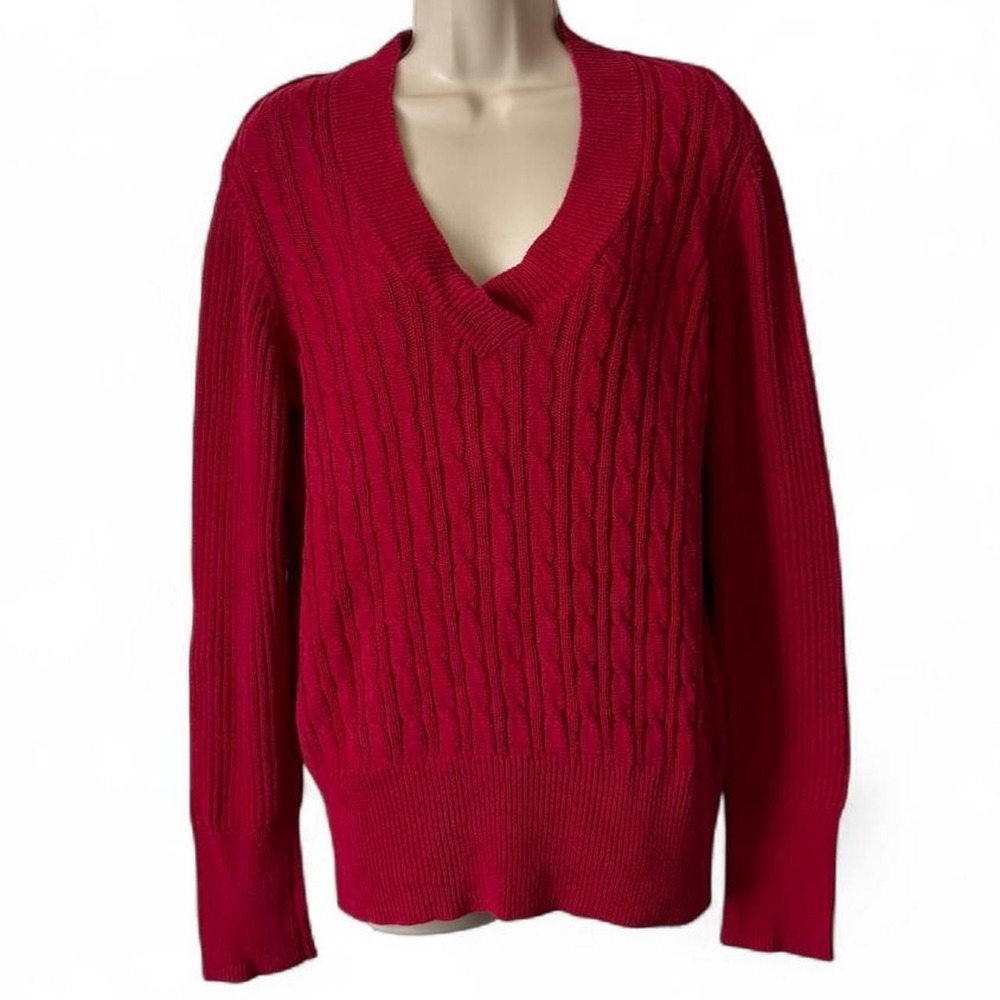 Vintage Y2K Faded Glory Red Cable Knit Sweater, Women's Size XXL